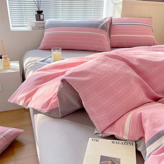 91家纺网 家纺一手货源 找家纺 春皖家纺 2026春夏新款全棉纯棉水洗棉四件套 素雅-蔻粉