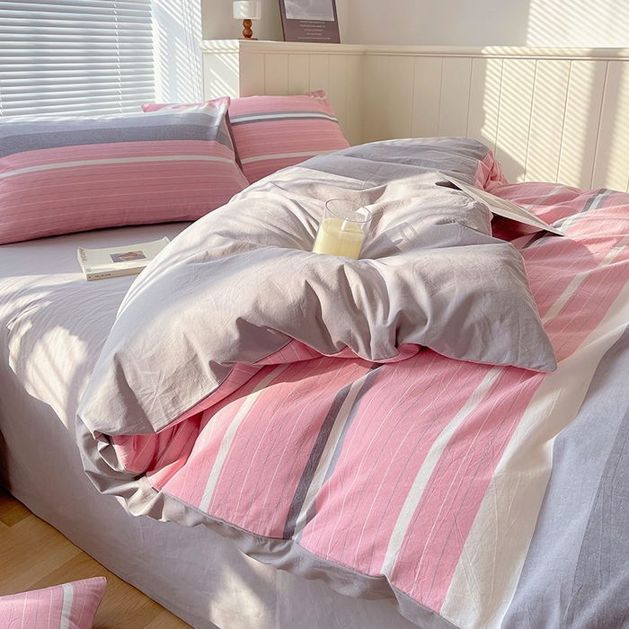 91家纺网 家纺一手货源 找家纺 春皖家纺 2026春夏新款全棉纯棉水洗棉四件套 素雅-蔻粉