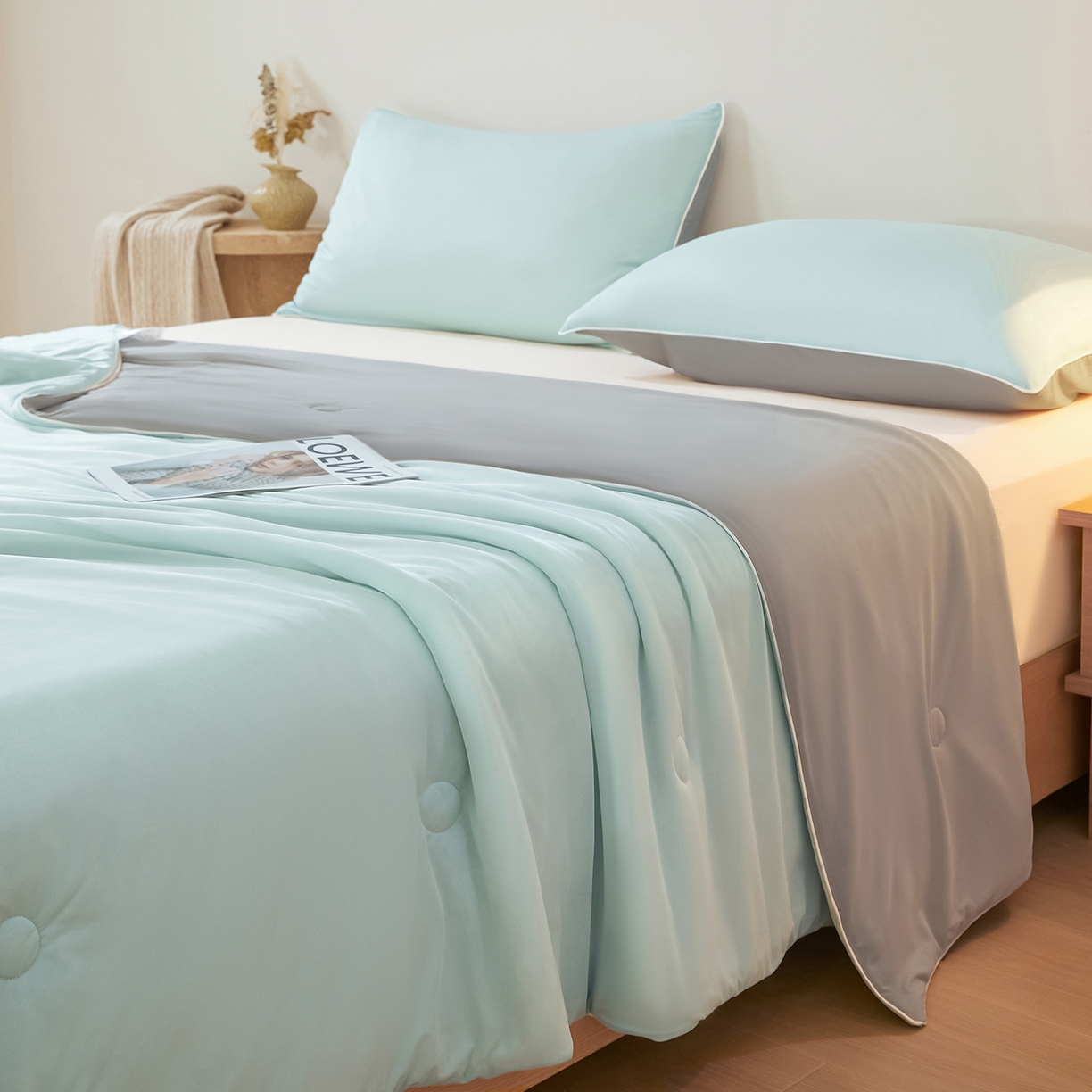 91家纺网 家纺一手货源 找家纺 （总）寐眠 2026新款凉感纯色双拼夏被夏凉被空调被-风格二