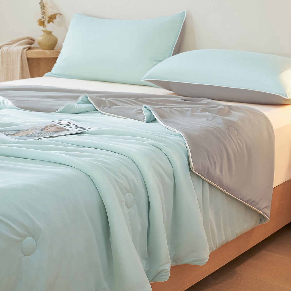 91家纺网 家纺一手货源 找家纺 （总）寐眠 2026新款凉感纯色双拼夏被夏凉被空调被-风格二