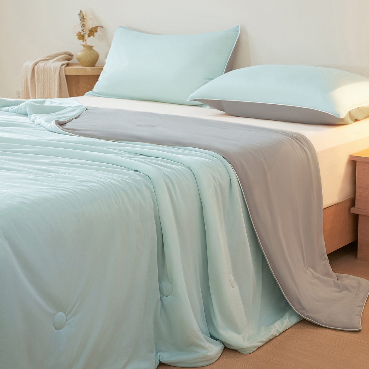 91家纺网 家纺一手货源 找家纺 （总）寐眠 2026新款凉感纯色双拼夏被夏凉被空调被-风格二