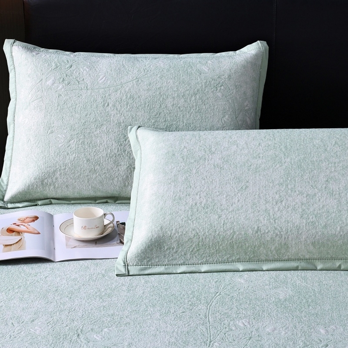 91家纺网 家纺一手货源 找家纺 雅诗帛 2026新款提花PE凉感冰丝席三件套 木兰-床笠绿