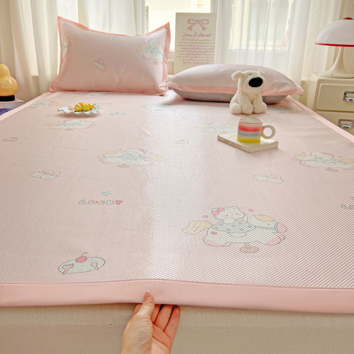 川悦生活 2026新款时尚数码印花冰藤席 奶香小喵