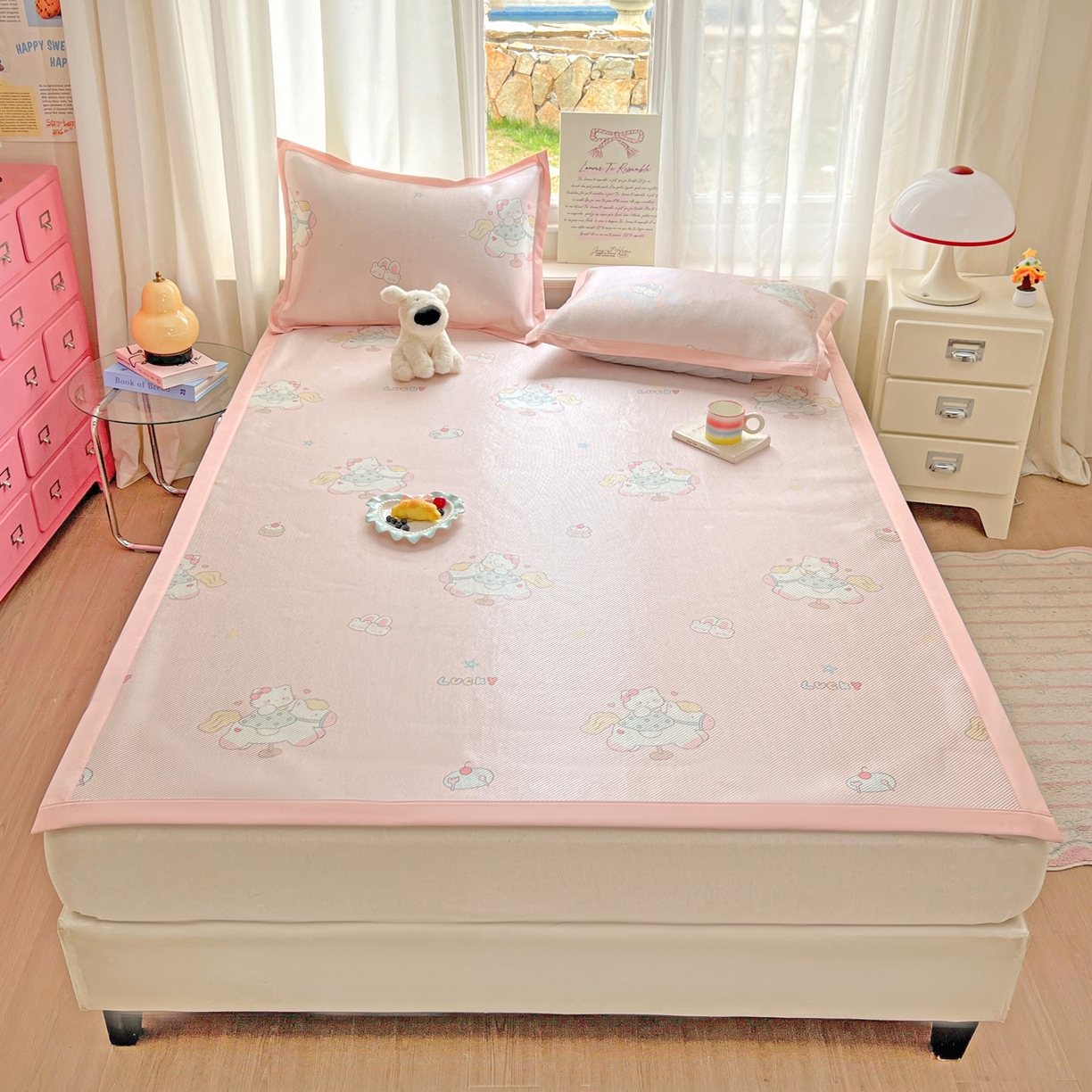 91家纺网 家纺一手货源 找家纺 川悦生活 2026新款时尚数码印花冰藤席 奶香小喵