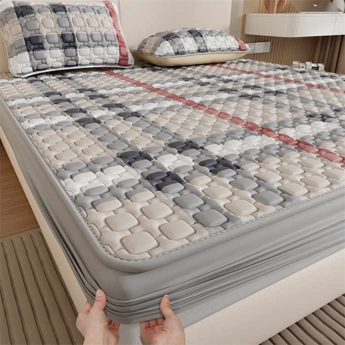 91家纺网 家纺一手货源 找家纺 世纪绒品 2026新款A类凉感条格乳胶床笠床席款凉席加厚12mm 床笠款-巴宝格