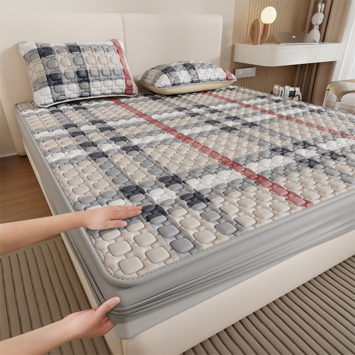 91家纺网 家纺一手货源 找家纺 世纪绒品 2026新款A类凉感条格乳胶床笠床席款凉席加厚12mm 床笠款-巴宝格