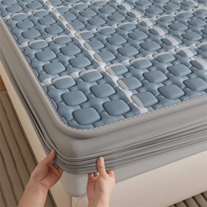 91家纺网 家纺一手货源 找家纺 世纪绒品 2026新款A类凉感条格乳胶床笠床席款凉席加厚12mm 床笠款-海洋蓝格