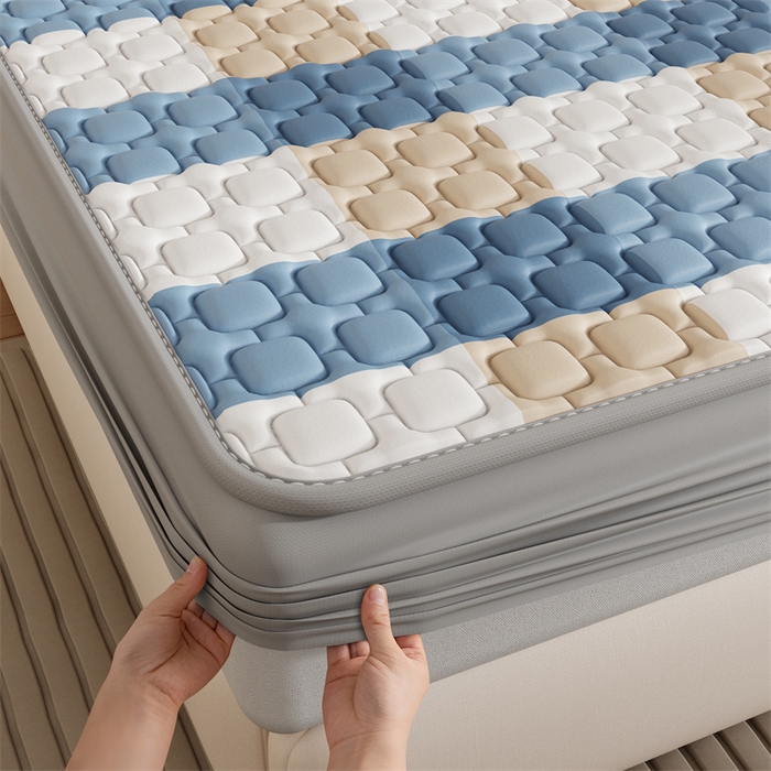 91家纺网 家纺一手货源 找家纺 世纪绒品 2026新款A类凉感条格乳胶床笠床席款凉席加厚12mm 床笠款-蓝大格