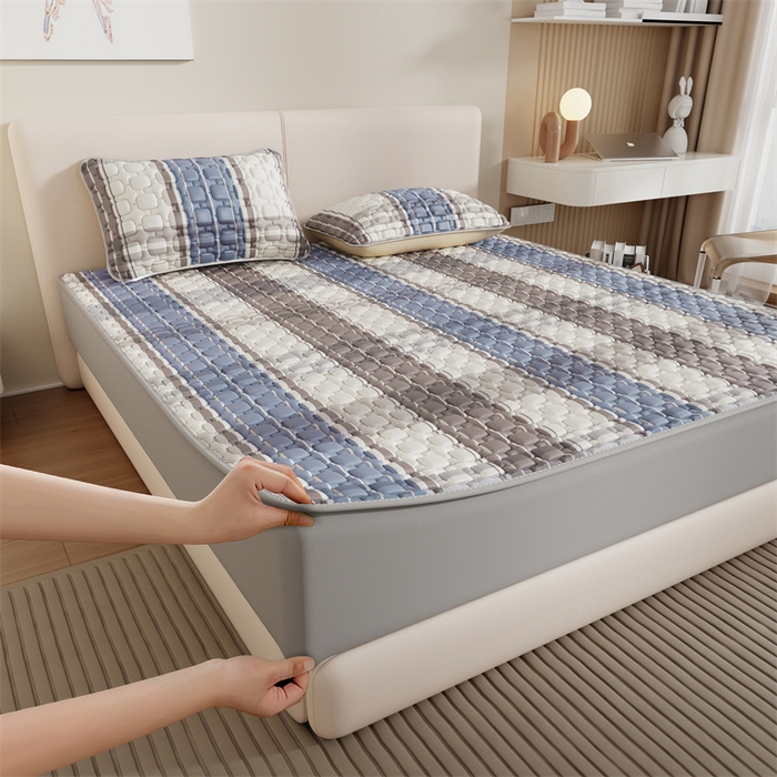 91家纺网 家纺一手货源 找家纺 世纪绒品 2026新款A类凉感条格乳胶床笠床席款凉席加厚12mm 床笠款-莫兰条格