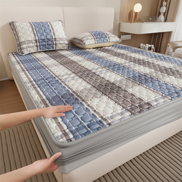 91家纺网 家纺一手货源 找家纺 世纪绒品 2026新款A类凉感条格乳胶床笠床席款凉席加厚12mm 床笠款-莫兰条格