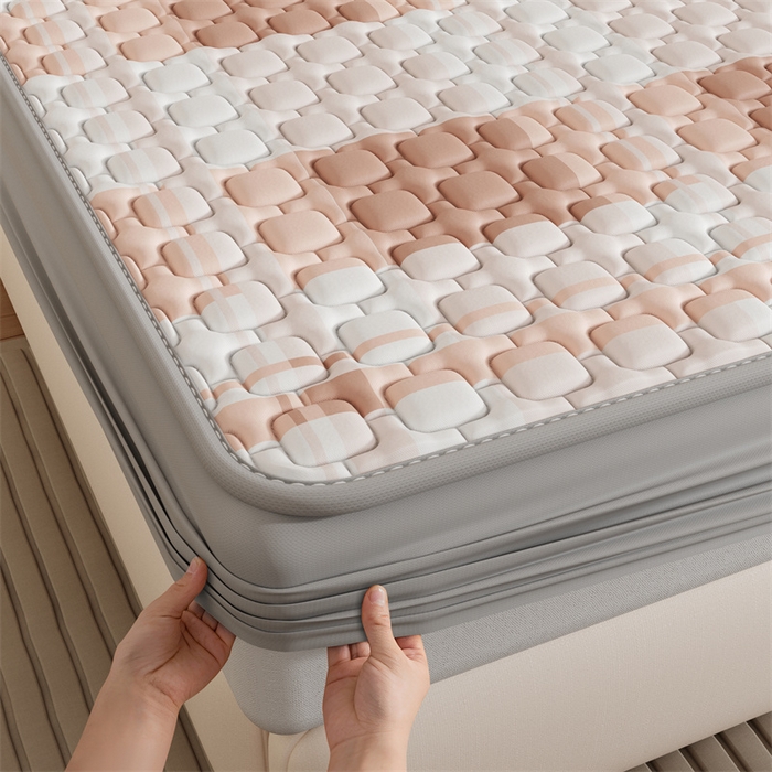 91家纺网 家纺一手货源 找家纺 世纪绒品 2026新款A类凉感条格乳胶床笠床席款凉席加厚12mm 床笠款-豆沙格