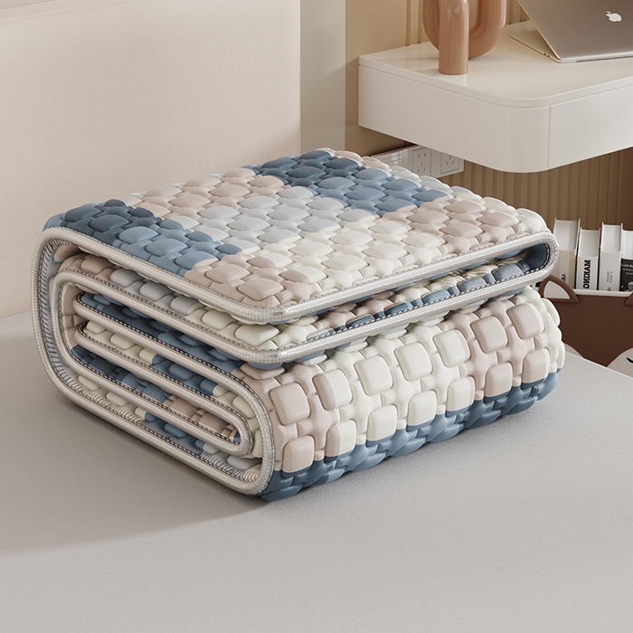 91家纺网 家纺一手货源 找家纺 世纪绒品 2026新款A类凉感条格乳胶床笠床席款凉席加厚12mm 床席款-雾蓝大格