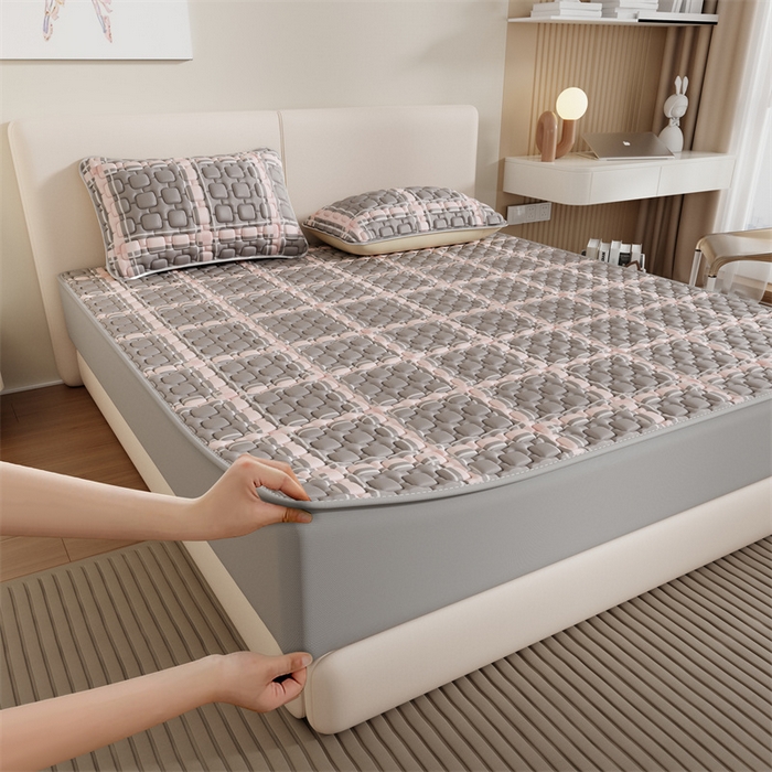 91家纺网 家纺一手货源 找家纺 世纪绒品 2026新款A类凉感条格乳胶床笠床席款凉席加厚12mm 床笠款-英伦格纹