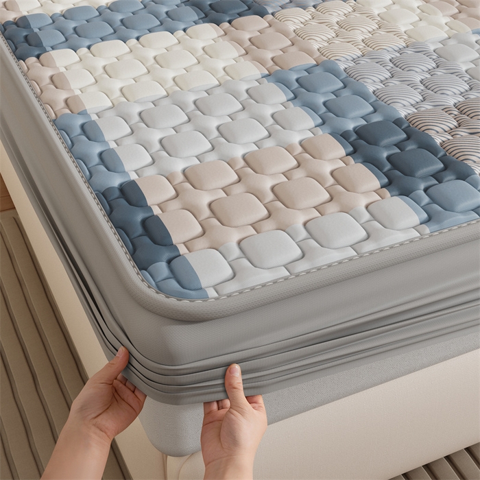 91家纺网 家纺一手货源 找家纺 世纪绒品 2026新款A类凉感条格乳胶床笠床席款凉席加厚12mm 床笠款-雾蓝大格