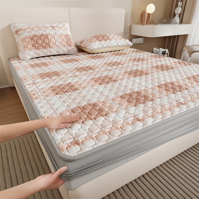 91家纺网 家纺一手货源 找家纺 世纪绒品 2026新款A类凉感条格乳胶床笠床席款凉席加厚12mm 床笠款-豆沙格