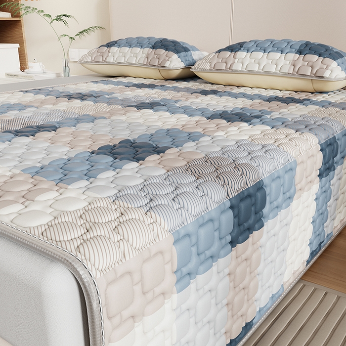 91家纺网 家纺一手货源 找家纺 世纪绒品 2026新款A类凉感条格乳胶床笠床席款凉席加厚12mm 床席款-雾蓝大格