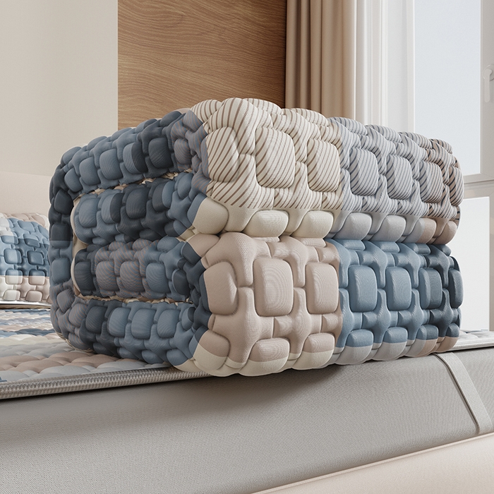 91家纺网 家纺一手货源 找家纺 世纪绒品 2026新款A类凉感条格乳胶床笠床席款凉席加厚12mm 床席款-雾蓝大格