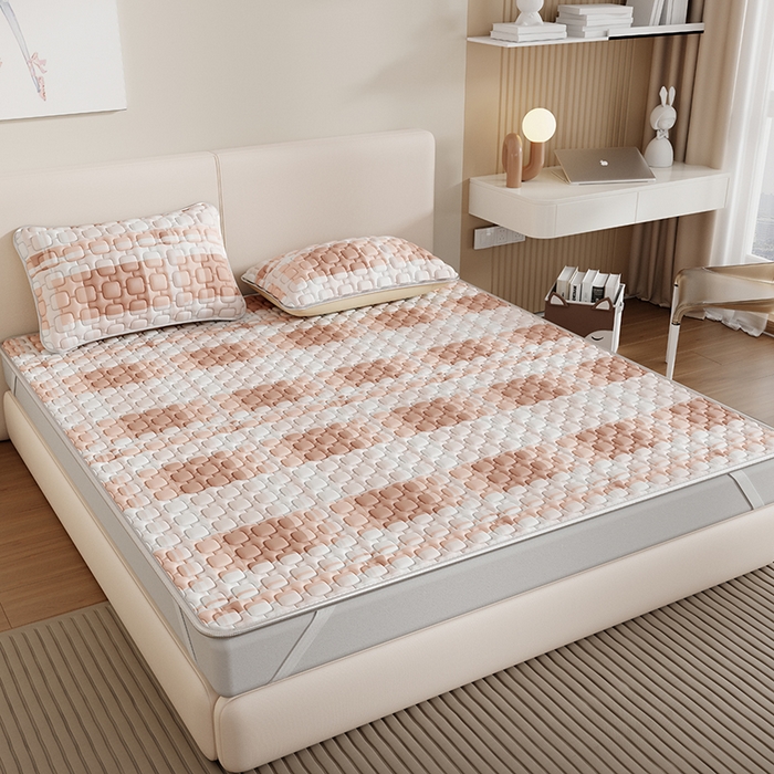 91家纺网 家纺一手货源 找家纺 世纪绒品 2026新款A类凉感条格乳胶床笠床席款凉席加厚12mm 床席款-豆沙格