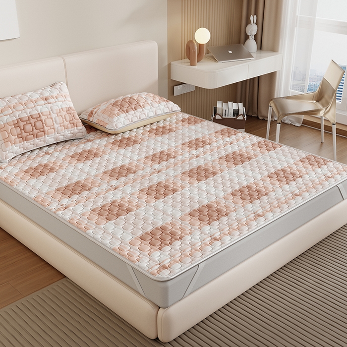 91家纺网 家纺一手货源 找家纺 世纪绒品 2026新款A类凉感条格乳胶床笠床席款凉席加厚12mm 床席款-豆沙格