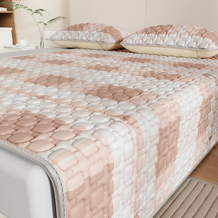 91家纺网 家纺一手货源 找家纺 世纪绒品 2026新款A类凉感条格乳胶床笠床席款凉席加厚12mm 床席款-豆沙格