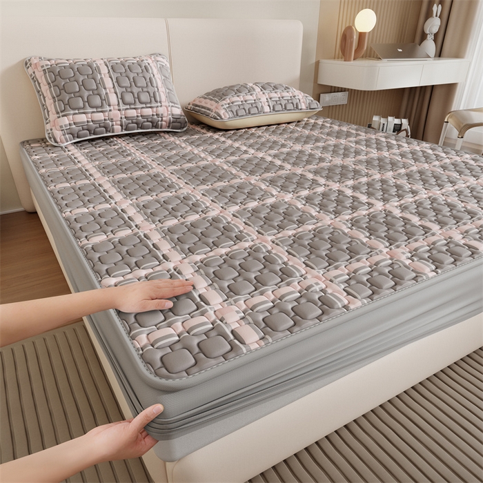 91家纺网 家纺一手货源 找家纺 世纪绒品 2026新款A类凉感条格乳胶床笠床席款凉席加厚12mm 床笠款-英伦格纹