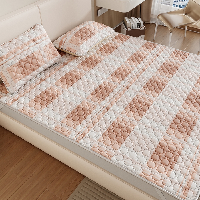 91家纺网 家纺一手货源 找家纺 世纪绒品 2026新款A类凉感条格乳胶床笠床席款凉席加厚12mm 床席款-豆沙格