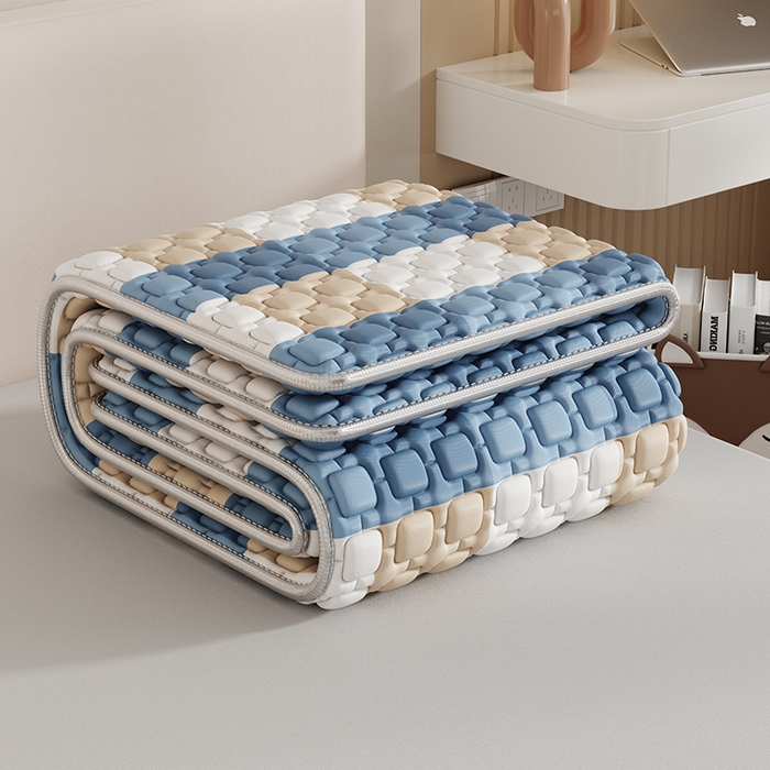 91家纺网 家纺一手货源 找家纺 世纪绒品 2026新款A类凉感条格乳胶床笠床席款凉席加厚12mm 床席款-蓝大格