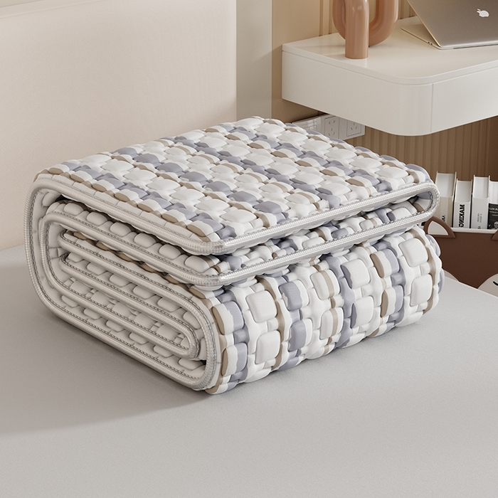 91家纺网 家纺一手货源 找家纺 世纪绒品 2026新款A类凉感条格乳胶床笠床席款凉席加厚12mm 床席款-米灰泡泡