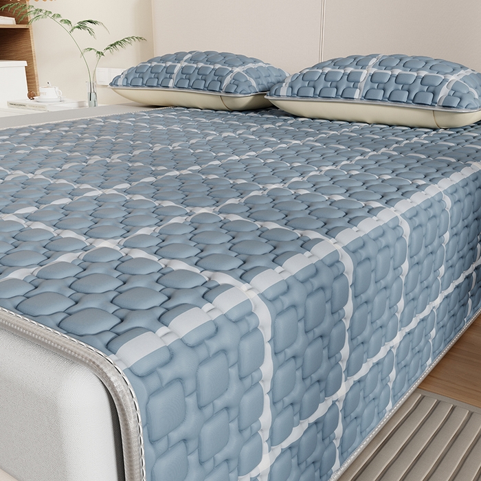 91家纺网 家纺一手货源 找家纺 世纪绒品 2026新款A类凉感条格乳胶床笠床席款凉席加厚12mm 床笠款-海洋蓝格