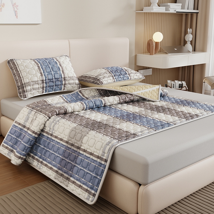 91家纺网 家纺一手货源 找家纺 世纪绒品 2026新款A类凉感条格乳胶床笠床席款凉席加厚12mm 床席款-莫兰条格