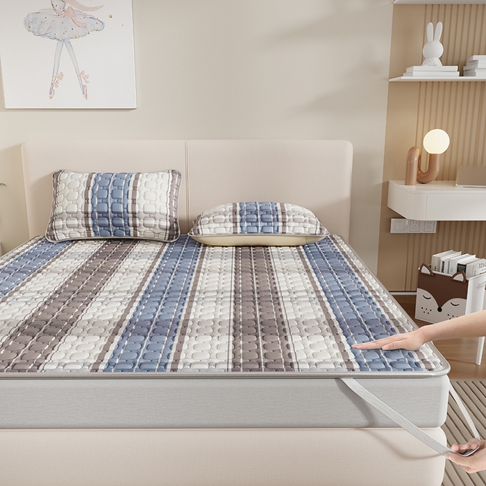 91家纺网 家纺一手货源 找家纺 世纪绒品 2026新款A类凉感条格乳胶床笠床席款凉席加厚12mm 床席款-莫兰条格