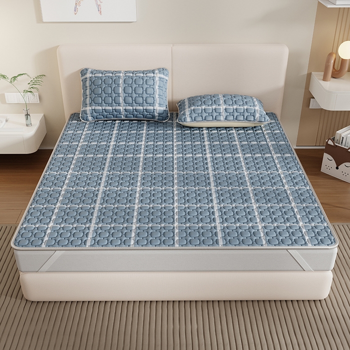 91家纺网 家纺一手货源 找家纺 世纪绒品 2026新款A类凉感条格乳胶床笠床席款凉席加厚12mm 床笠款-海洋蓝格