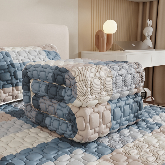 91家纺网 家纺一手货源 找家纺 世纪绒品 2026新款A类凉感条格乳胶床笠床席款凉席加厚12mm 床笠款-雾蓝大格