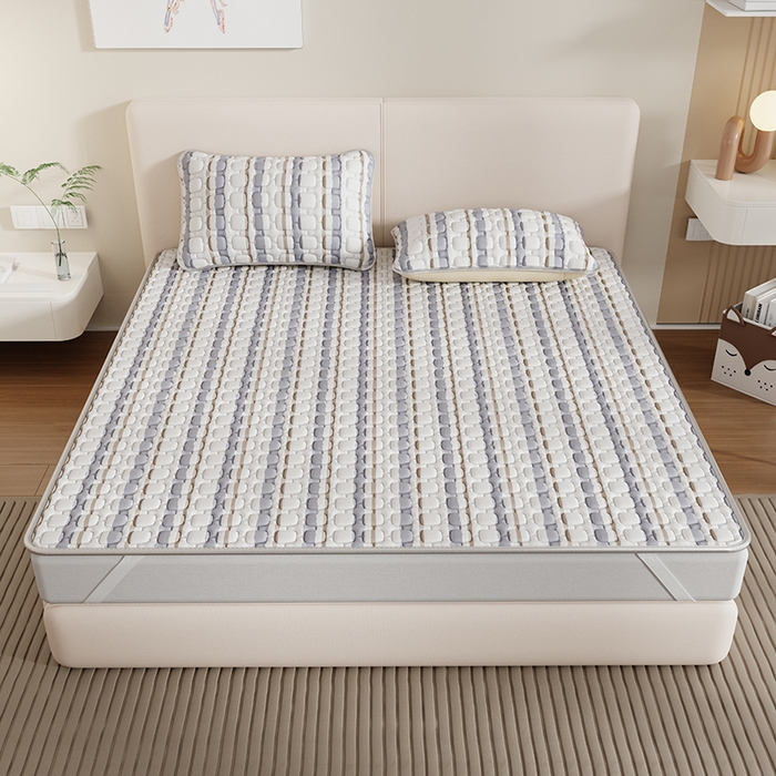 91家纺网 家纺一手货源 找家纺 世纪绒品 2026新款A类凉感条格乳胶床笠床席款凉席加厚12mm 床席款-米灰泡泡