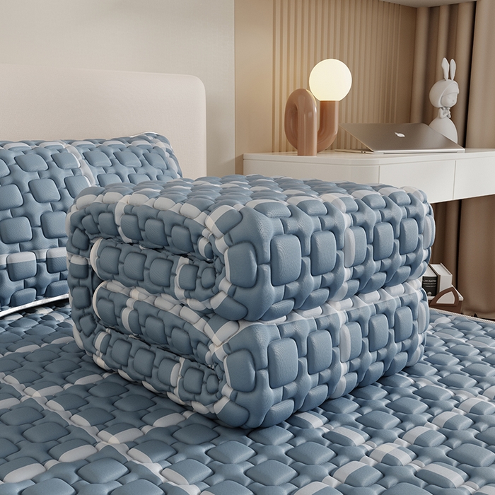 91家纺网 家纺一手货源 找家纺 世纪绒品 2026新款A类凉感条格乳胶床笠床席款凉席加厚12mm 床席款-海洋蓝格