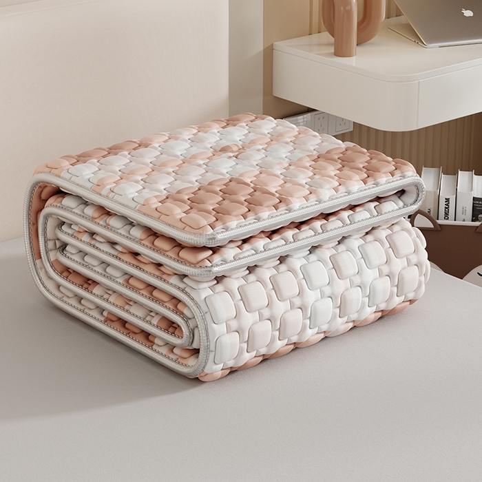 91家纺网 家纺一手货源 找家纺 世纪绒品 2026新款A类凉感条格乳胶床笠床席款凉席加厚12mm 床笠款-豆沙格