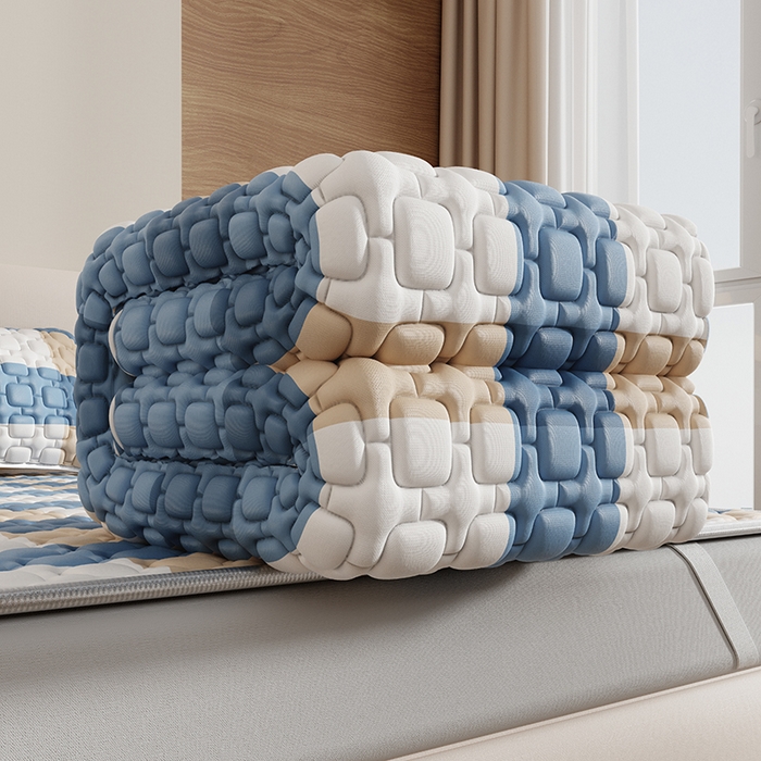 91家纺网 家纺一手货源 找家纺 世纪绒品 2026新款A类凉感条格乳胶床笠床席款凉席加厚12mm 床席款-蓝大格