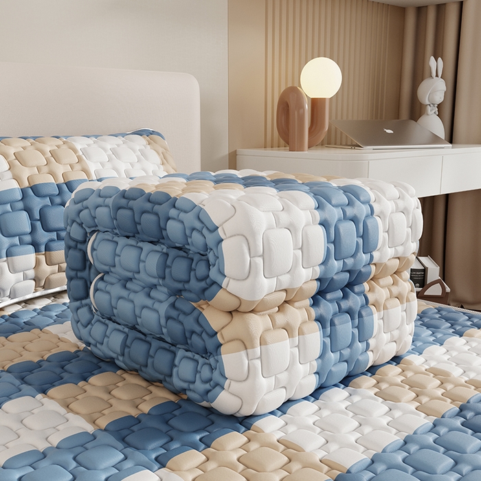 91家纺网 家纺一手货源 找家纺 世纪绒品 2026新款A类凉感条格乳胶床笠床席款凉席加厚12mm 床席款-蓝大格