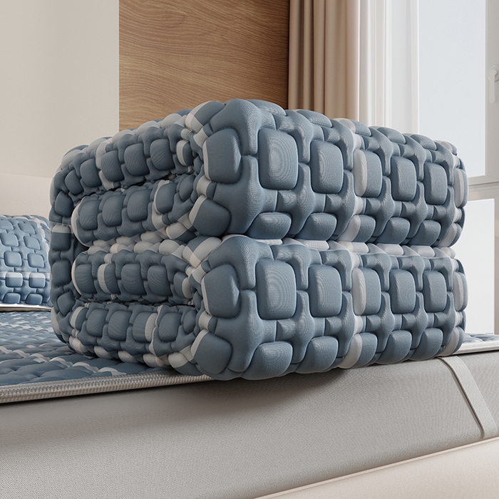 91家纺网 家纺一手货源 找家纺 世纪绒品 2026新款A类凉感条格乳胶床笠床席款凉席加厚12mm 床席款-海洋蓝格