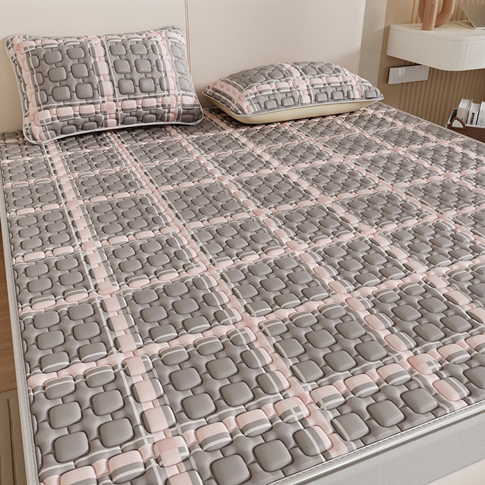 91家纺网 家纺一手货源 找家纺 世纪绒品 2026新款A类凉感条格乳胶床笠床席款凉席加厚12mm 床笠款-英伦格纹