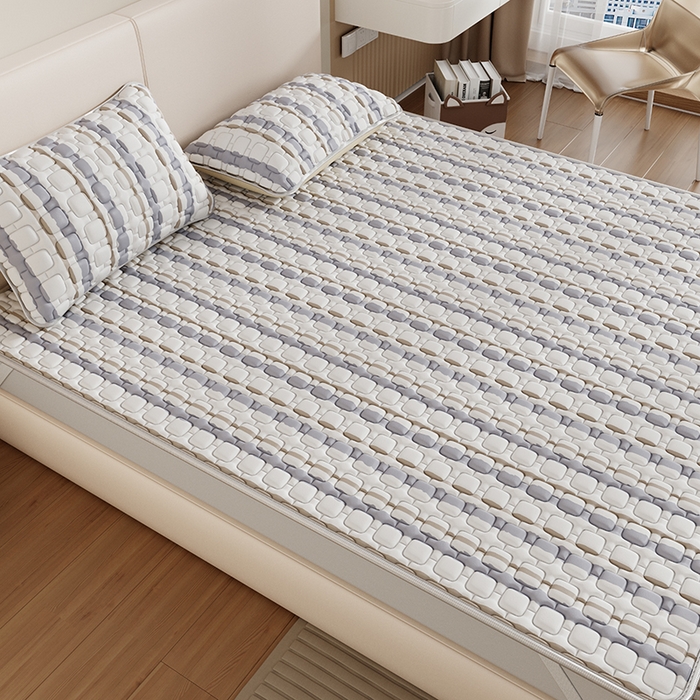 91家纺网 家纺一手货源 找家纺 世纪绒品 2026新款A类凉感条格乳胶床笠床席款凉席加厚12mm 床席款-米灰泡泡