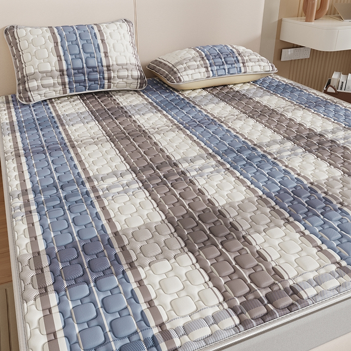 91家纺网 家纺一手货源 找家纺 世纪绒品 2026新款A类凉感条格乳胶床笠床席款凉席加厚12mm 床席款-莫兰条格