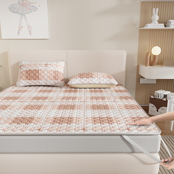 91家纺网 家纺一手货源 找家纺 世纪绒品 2026新款A类凉感条格乳胶床笠床席款凉席加厚12mm 床笠款-豆沙格