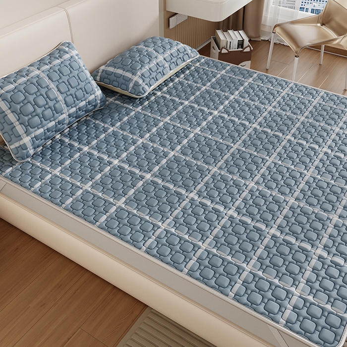 91家纺网 家纺一手货源 找家纺 世纪绒品 2026新款A类凉感条格乳胶床笠床席款凉席加厚12mm 床席款-海洋蓝格