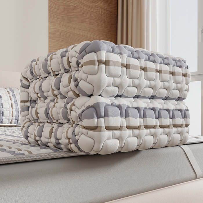 91家纺网 家纺一手货源 找家纺 世纪绒品 2026新款A类凉感条格乳胶床笠床席款凉席加厚12mm 床笠款-米灰泡泡