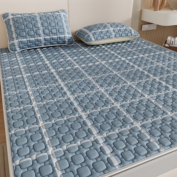 91家纺网 家纺一手货源 找家纺 世纪绒品 2026新款A类凉感条格乳胶床笠床席款凉席加厚12mm 床笠款-海洋蓝格