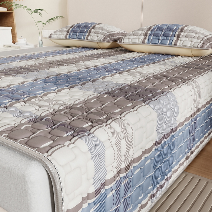 91家纺网 家纺一手货源 找家纺 世纪绒品 2026新款A类凉感条格乳胶床笠床席款凉席加厚12mm 床席款-莫兰条格