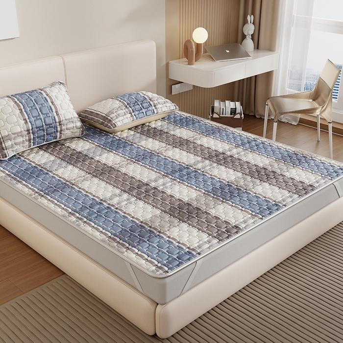 91家纺网 家纺一手货源 找家纺 世纪绒品 2026新款A类凉感条格乳胶床笠床席款凉席加厚12mm 床笠款-莫兰条格