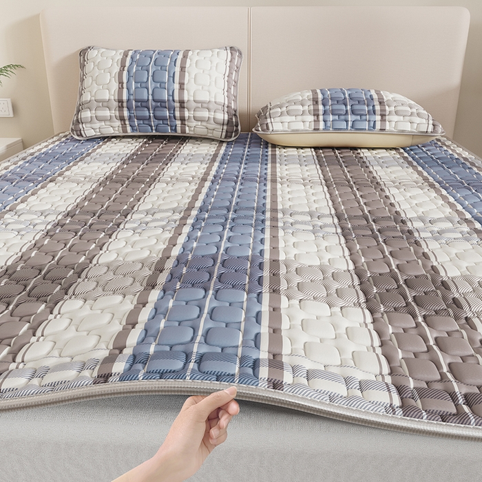 91家纺网 家纺一手货源 找家纺 世纪绒品 2026新款A类凉感条格乳胶床笠床席款凉席加厚12mm 床席款-莫兰条格