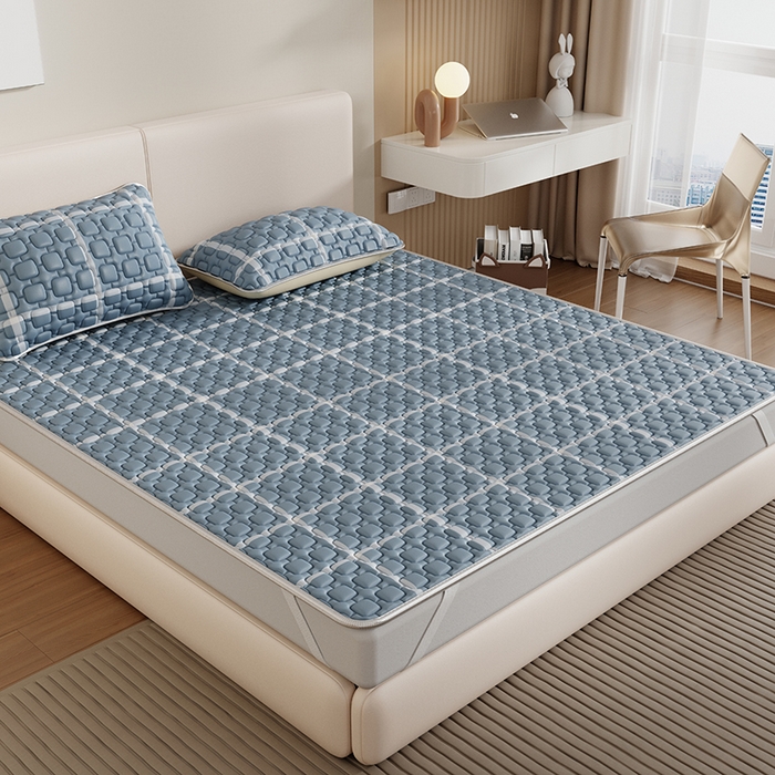 91家纺网 家纺一手货源 找家纺 世纪绒品 2026新款A类凉感条格乳胶床笠床席款凉席加厚12mm 床席款-海洋蓝格